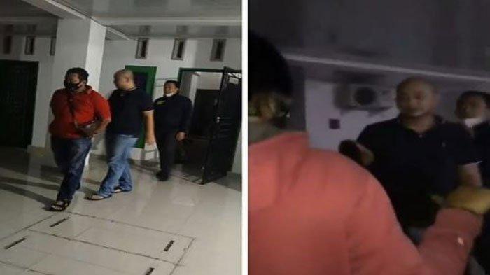 Pria yang menganiaya perawat berinisial CRS, dijemput oleh polisi, Jumat (16/4/2021) malam.