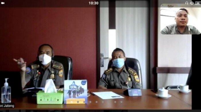 Tangkapan layar sosialisasi standar operasional prosedur (SOP) teknis pengawasan aset daerah oleh Satpol PP Jawa Tengah secara virtual melalui zoom, Senin (13/9/2021).