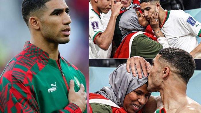 Achraf Hakimi cium kening ibu setelah Timnas Maroko menang melawan Timnas Belgia di Piala Dunia 2022 Qatar, dini hari Senin (28/11/2022).