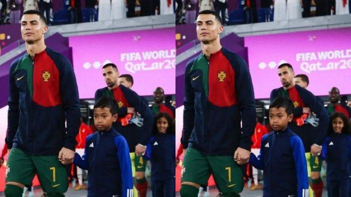 Inilah sosok Ulul Albab El Ibrahim, bocah Indonesia yang digandeng Cristiano Ronaldo ketika laga Portugal vs Ghana, Kamis (24/11/2022).