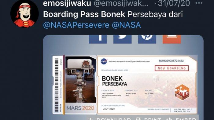 Boarding pass Bonek untuk penerbangan ke Planet Mars
