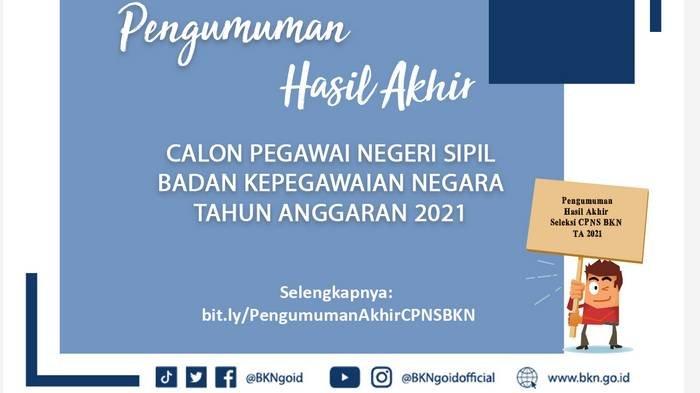Pengumuman hasil akhir Seleksi Kompetensi Dasar (SKD) dan Seleksi Kompetensi Bidang (SKB) telah dilaksanakan pada Kamis (23/12/2021) dan Jumat (24/12/2021).