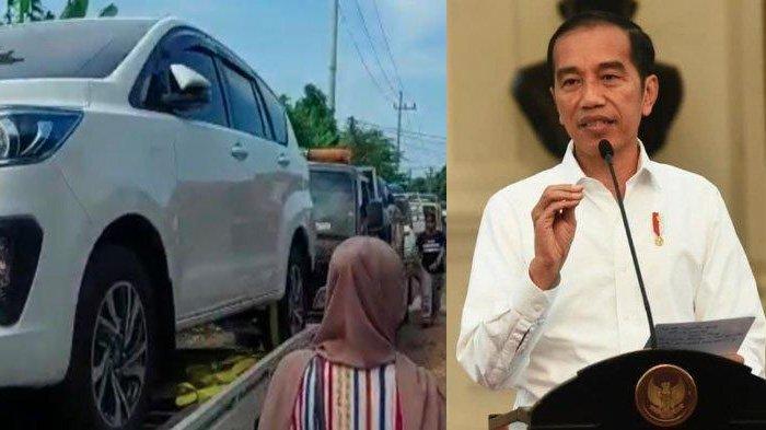 Kolase Presiden Jokowi dan mobil baru yang diborong miliarder baru Tuban di Desa Sumurgeneng, Kecamatan Jenu, Kabupaten Tuban