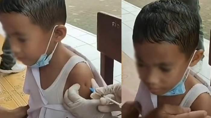 Viral video seorang anak SD kebal jarum suntik vaksin.
