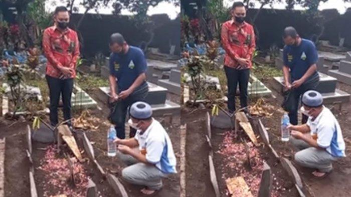 Yosef mendatangi makam Tuti Suhartini (55) dan Amalia Mustika Ratu di TPU Istuning, Desa Jalancagak, Kabupaten Subang, Jawa Barat.