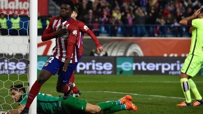 Thomas Partey mencetak gol penentu kemenangan Atletico atas Levante di Stadion Vicente Calderon, Sabtu (2/1/2016).