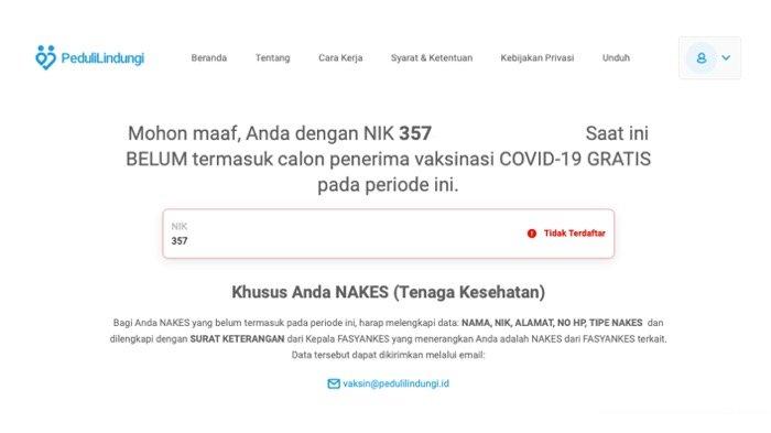 Cek di website PeduliLindungi apakah Anda sudah terdaftar dalam program vaksinasi Covid-19