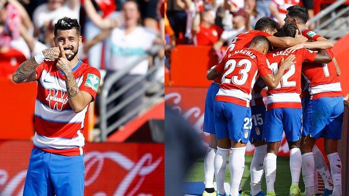 Alvaro Vadillo Gelandang Granda (kiri) | Pemain Granada merayakan gol yang dicetak Alvaro Vadillo