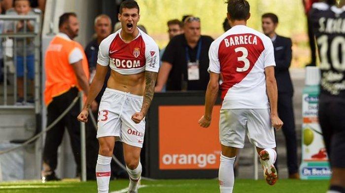 Penyerang Monaco Pietro Pellegri merayakan gol saat Bordeaux dan Monaco pada 26 Agustus 2018 di stadion Matmut Atlantique di Bordeaux, Prancis.