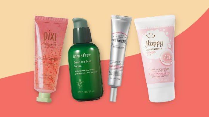 Ilustrasi produk skincare, essence dan serum.