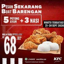 Asik! Promo KFC 5 Ayam dan 3 nasi mulai Rp 68.182, Periode 21-30 September 2020
