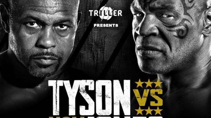 Poster pertarungan Mike Tyson vs Roy Jones Jr pada Minggu (29/11/2020) pagi hari WIB.