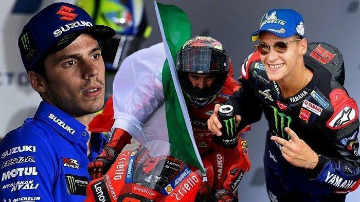 KOLASE FOTO: Rider Suzuki Ecstar Joan Mir, Monster Energi Fabio Quartararo, dan Dukati Francesco Bagnaia.
