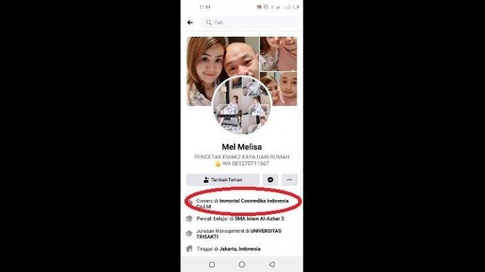 Akun FB Mel Melisa ngaku jadi owner produk kecantikan