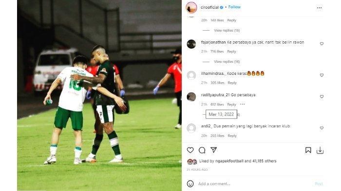 Warganet dan Suporter Persebaya, Bonek Mania komentari unggahan Instagram winger Persikabo 1973, Ciro Alves pada akun @cirooficial, Minggu (13/3/2022).