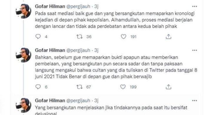 Gofar Hilman telah memaafkan perempuan yang mengaku sebagai korban pelecehan oleh dirinya.