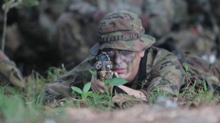 Prajurit US Army saat Latihan Bersama (Latma) Garuda Shield ke-15 tahun 2021 antara TNI AD dengan US Army mulai digelar Kamis (5/8/2021).