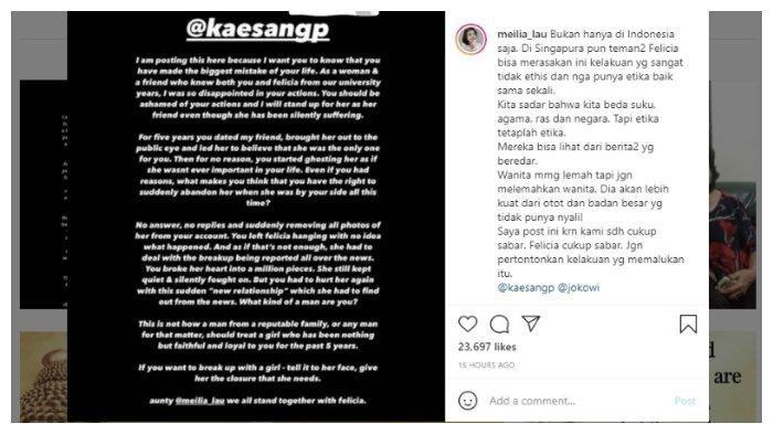 Unggahan Meilia Lau pada Minggu (7/3/2021)
