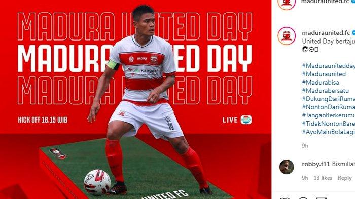 Madura United siap bertanding melawan Persebaya Surabaya, Minggu 28 Maret 2021. Akses link live streaming Indosiar mulai jam 18.15 WIB.