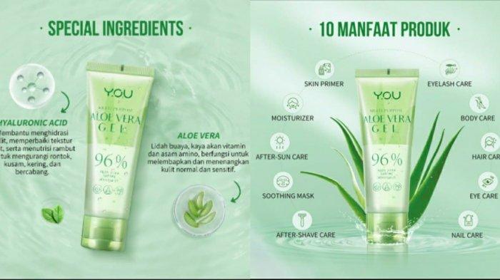 Ilustrasi keunggulan YOU Multi Purpose Aloe Vera 96%.