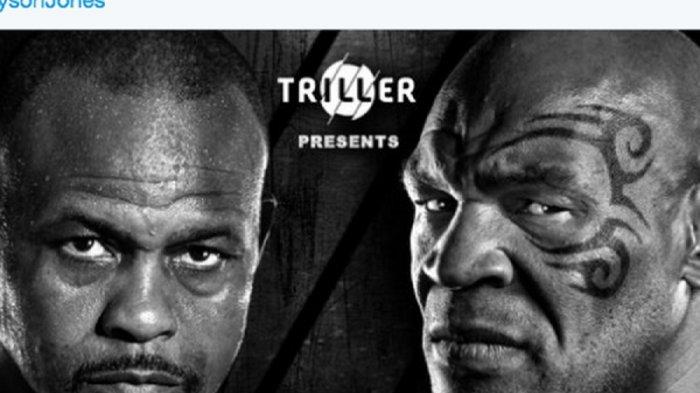 Poster pertarungan Roy Jones Jr (kiri) dan Mike Tyson (kanan)