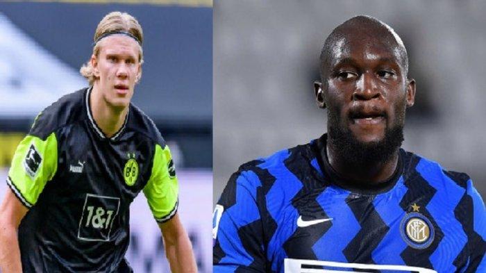 Striker Borussia Dortmund Erling Haaland dan Romelu Lukaku Striker Inter Milan
