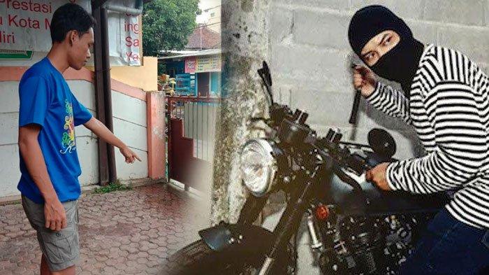 Teman korban saat menunjukkan posisi sepeda motor korban sebelum dibawa kabur oleh pelaku curanmor