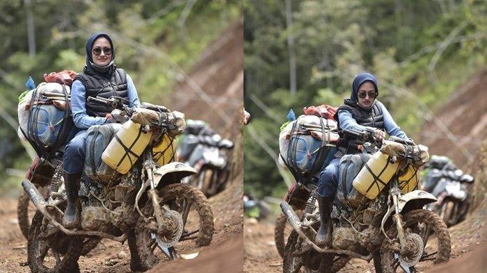 Foto Bupati Luwu Utara Indah Putri Indriani berposes di atas motor tukang ojek Seko yang sempat viral.