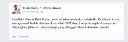Via Facebook, Erwin Kallo Belasungkawa ke Ahyar Anwar