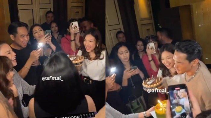 Afgan merayakan ulang tahun tampak mesra dengan Malika Bestari di depan Rossa.