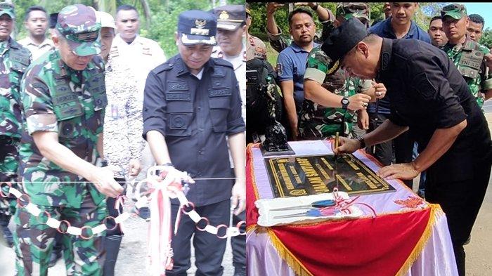 Bupati Bolaang Mongondow Timur, Sam Sachrul Mamonto, dampingi Danrem 131 Santiago Brigjen TNI Mukhlis untuk meresmikan Jalan Santiago sepanjang 600 meter, di Desa Motongkad Kecamatan Motongkad Kabupaten Boltim Sulawesi Utara.