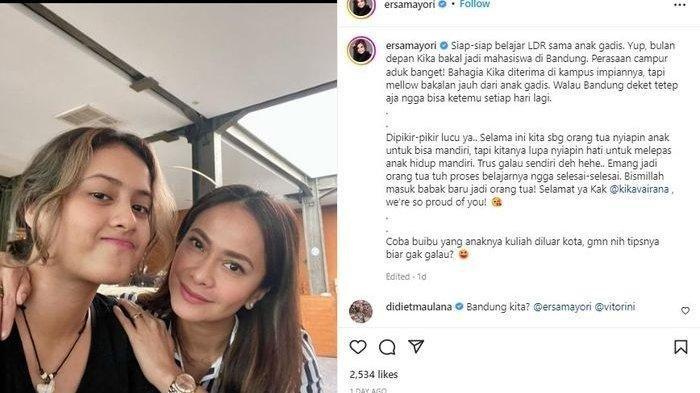 Ersa Mayori galau putrinya bakal kuliah di Bandung