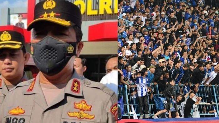 Kolase foto Irjen Pol Nico Afinta dan Suporter Arema FC di Stadion Kanjuruhan, Malang, Sabtu (1/10/2022)