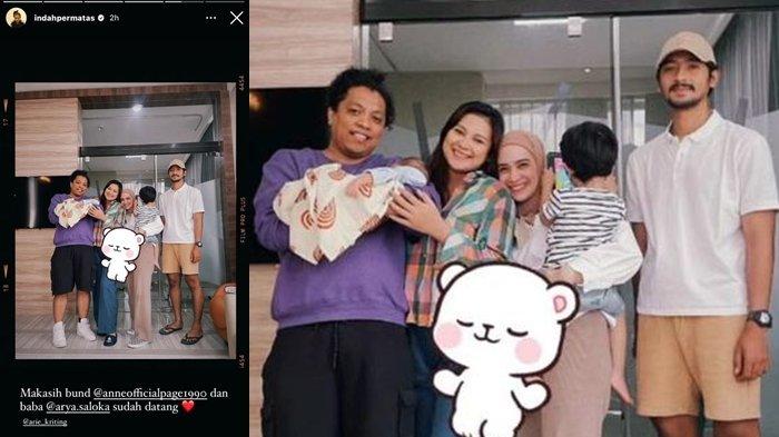 Potret kompak Putri Anne dan Arya Saloka saat mengunjungi Indah Permatasari, istri Arie Kriting yang baru melahirkan anak pertama pada awal September 2022.