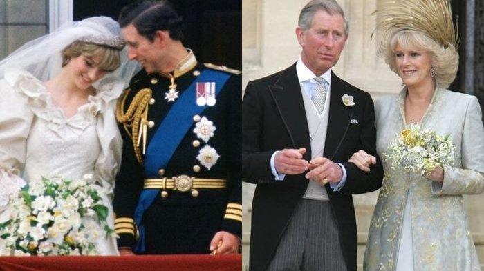 Potret pernikaha Raja Charles III dengan Lady Diana dan Permaisuri Camilla.