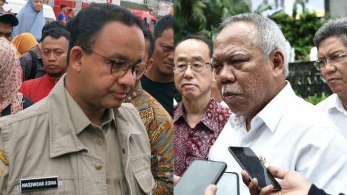 Gubernur DKI Jakarta Anies Baswedan dan Menteri Pekerjaan Umum dan Perumahan Rakyat (PUPR) Basuki Hadimuljono berselisih pendapat soal penanganan banjir di Jakarta.