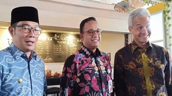 Anies Baswedan, Ganjar Pranowo dan Ridwan Kamil saat pose bersama dalam suatu kesempatan di Jakarta.