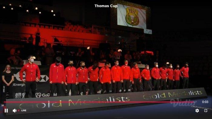 Tangkapan layar laman resmi Vidio.com
Ceremony penyerahan gelar juara Piala Thomas 2021 kepada indonesia setelah mengalahkan China pada partai final dengan skor 3-0 yang berlangsung di Ceres Arena, Aarhus, Denmark, Minggu (17/10/2021)