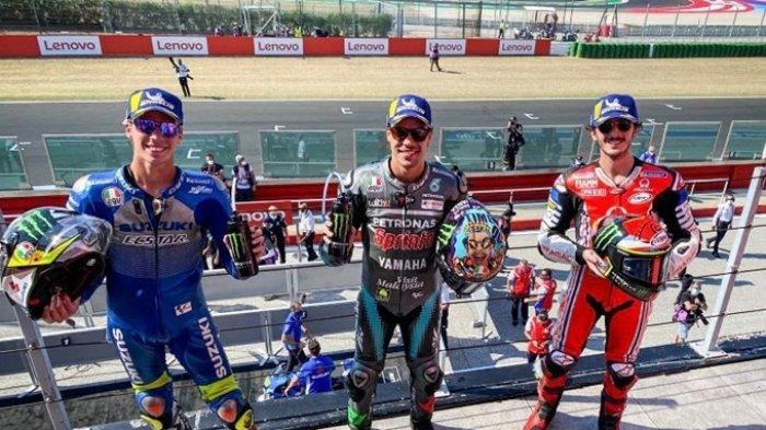 (dari kiri ke kanan) Joan Mir, Franco Morbidelli dan Francesco Bagnaia