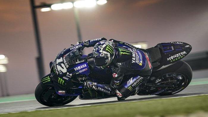 Pembalap Monster Energy Yamaha, Maverick Vinales, saat menjalani hari keempat tes pramusim MotoGP 2021 di Sirkuit Internasional Losail, Doha, Qatar, Kamis (11/3/2021) waktu setempat.