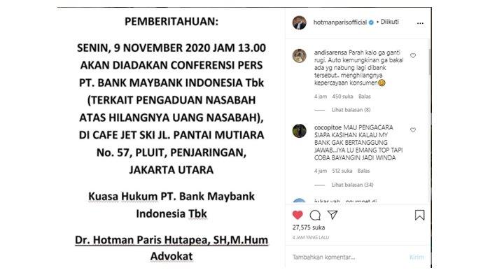 Alasan Hotman Paris Jadi Kuasa Hukum PT. Bank Maybank Indonesia Tbk