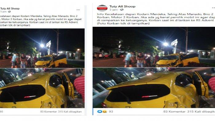 kecelakaan maut di Manado, postingan akun Facebook Tuty All Shoop