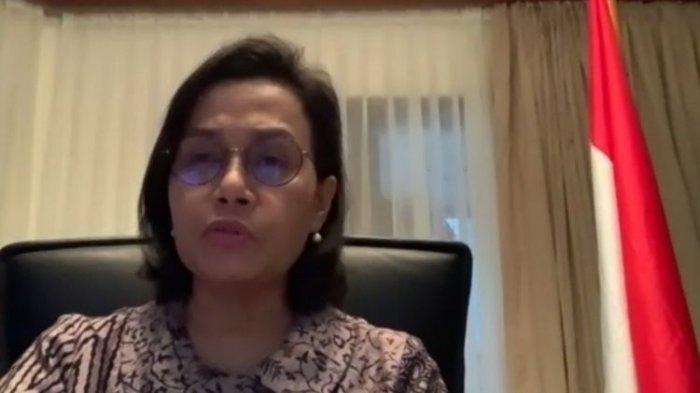 Menteri Keuangan Sri Mulyani Indrawati ketika memberikan keterangan kepada media melalui video conference di Jakarta, Selasa (24/3/2020)
