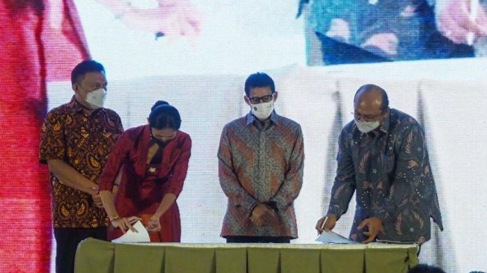 Menteri Pariwisata dan Ekonomi Kreatif RI, Sandiaga Uno mengajak investor berinvestasi di KEK Likupang dalam gala dinner di Sintesa Peninsula Hotel Manado, Sabtu (06/03/2021).