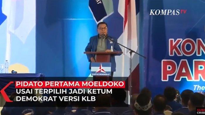 Moeldoko berpidato perdana sebagai Ketua Umum Partai Demokrat versi KLB di Deli Serdang (5/3).