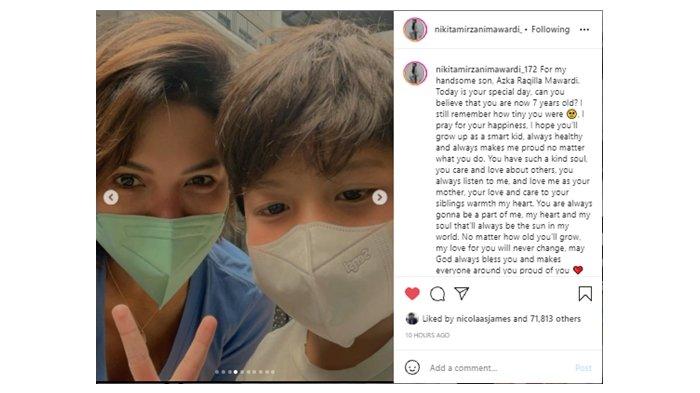 Nikita Mirzani tulis pesan haru saat ulang tahun Azka Raqilla ke-7; 3 Oktober 2021.