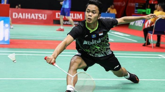 Pebulu tangkis tunggal putra Indonesia, Anthony Sinisuka Ginting, pada perempat final Indonesia Masters 2020.