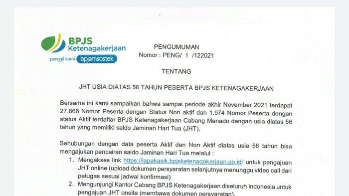 Pengumuman JHT BPJS Ketenagakerjaan