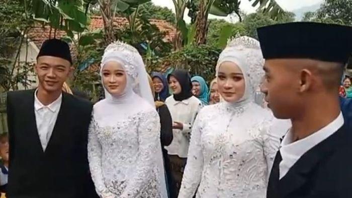 Lelaki kembar menikahi perempuan kembar di Dusun Lebak Gede, RT 3/11, Desa Sindanggalih, Kecamatan Cimanggung, Kabupaten Sumedang. Pernah salah saat pacaran.