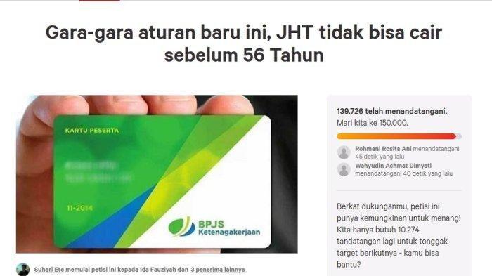 Petisi online menolak aturan baru pencairan JHT BPJS Ketenagakerjaan